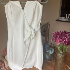 Francescas White Mini Strapless Wrap Dress